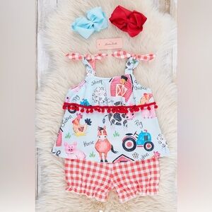 Marie Nicole Red Gingham Farm Ruffle Shirt size XS -18/24m